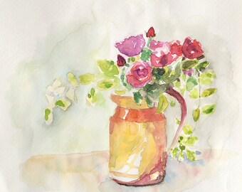 Flower in a jug, The original handmade painting made on paper, painting, watercolor painting, wall art