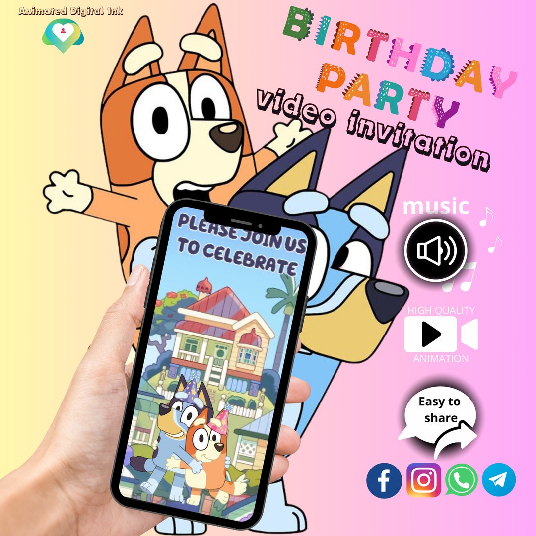 Bluey Birthday Invitation, Bluey Video Invitation, Bluey Bingo