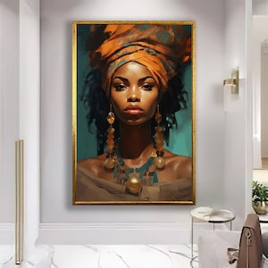 African Portrait Canvas,African Woman Pose,African Beauty Sketch,African Heritage Mural,African Woman Art,African Art