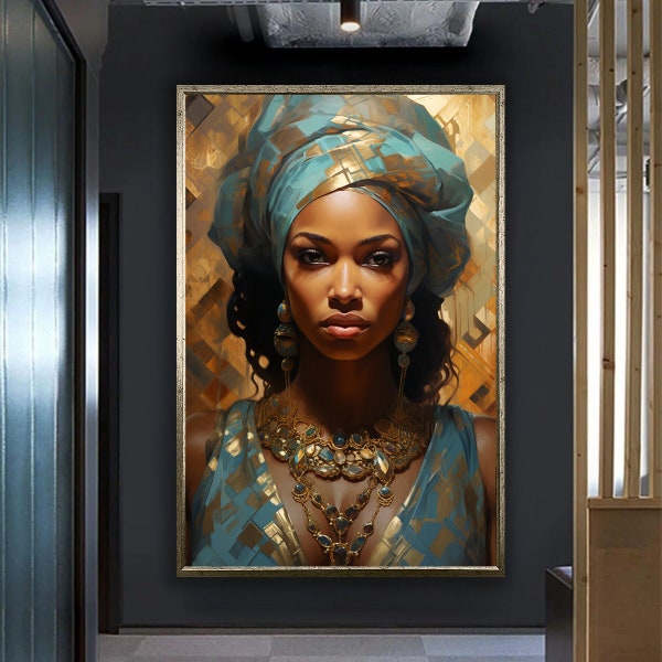 Art de toile de femme africaine, toile de portrait africain, art de femme africaine, croquis de beauté africaine, peinture de mode africaine, art africain