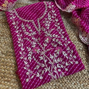 Handmade Georgette Salwar Kameez: Zardozi Embroidery, Gotta Patti Dupatta