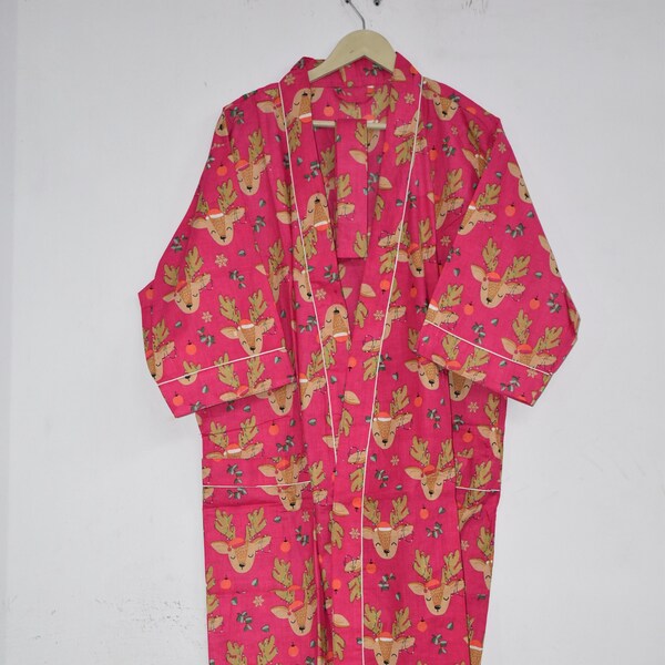 Cotton Kimono Robe Dressing Gown, Bridesmaid Robe, Summer Nightwear, One Size, Comfy Maternity Mom Bright Aqua Mint Safari Animal Print