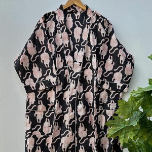 Animal Print Cotton Kimono Robe: Boho Dressing Gown