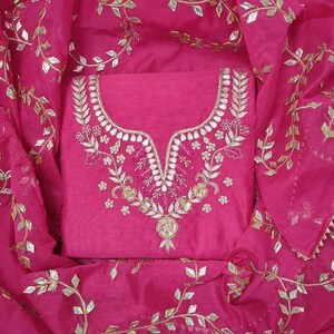 Chanderi Zardozi Salwar Kameez: Gotta Patti Handwork Punjabi Suit