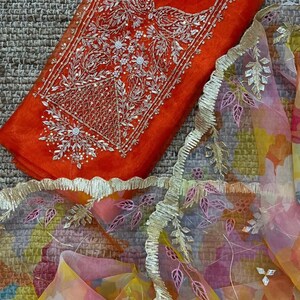 Handmade Cotta Doria Salwar Kameez Set: Zardozi & Gotta Patti Work