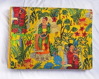 Indiase gele Frida print Kantha quilt Indiase handgemaakte mooie beddengoed gooien puur katoenen deken sprei Queen size dekbedovertrek Kantha