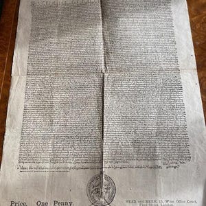 Magna Carta Facsimile 1215 AD; Broadside Advert Insert: Rare 1860 Printing Reproduction Chemist's Advertisment VGC