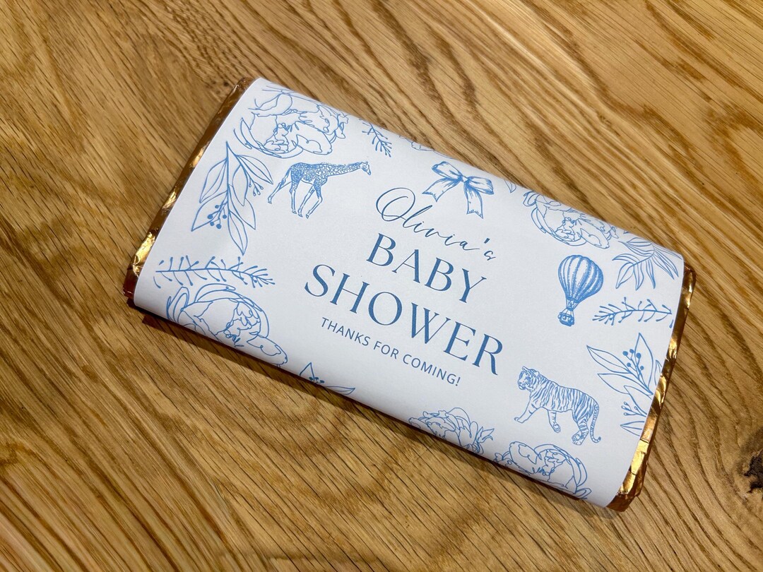 Personalised Baby Shower Chocolate Bar Wrapper – Toile De Jouy Dusty ...