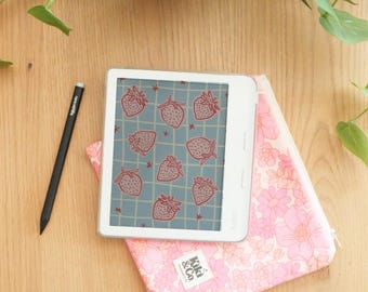 ストロベリーチェックKoboロック画面 | ブック風壁紙 | すぐに使えるファイル | デジタルダウンロード