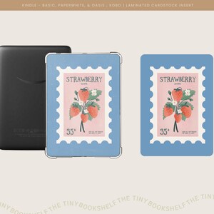 May include: A blue and white book cover with a pink and white illustration of strawberries and the text "STRAWBERRY WINE 35*"