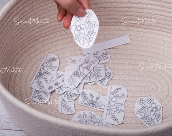 Kit de broderie au bâton et au point de fleur de 20 pièces | Motifs solubles pour les amateurs de botanique (fr) | Collection complète de broderies de fleurs