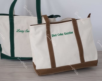 Personalized Canvas  Tote Bag - Custom Embroidered Bag with Your Choice of Text - Perfect Gift for Her, Bridal Showers, and Everyday Use