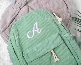 Custom Embroidered Name Backpack: Personalized Corduroy School & Diaper Bag