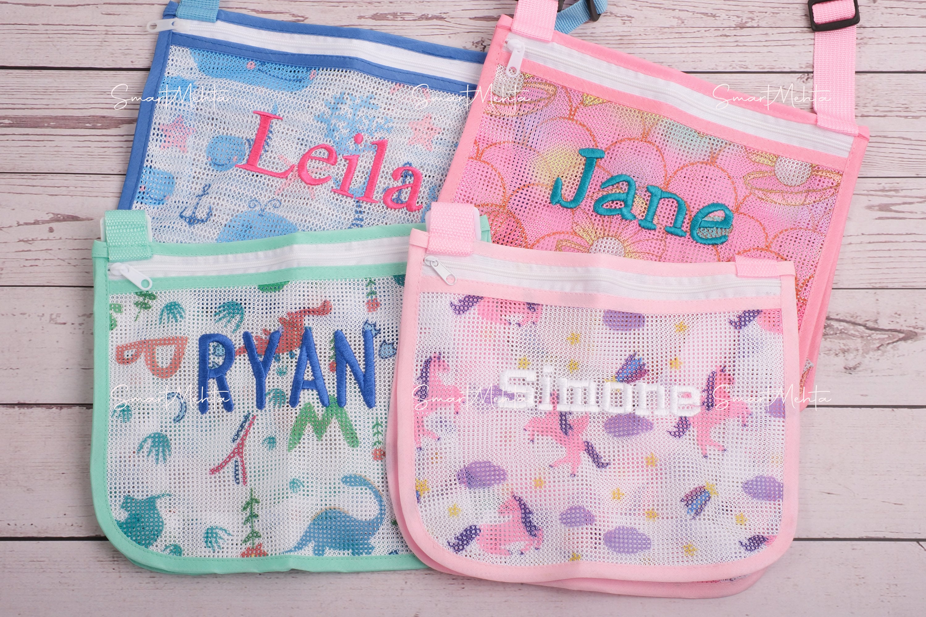Custom Kids Seashell Beach Bag - Personalized Mesh Sand Bag for Summer Adventures