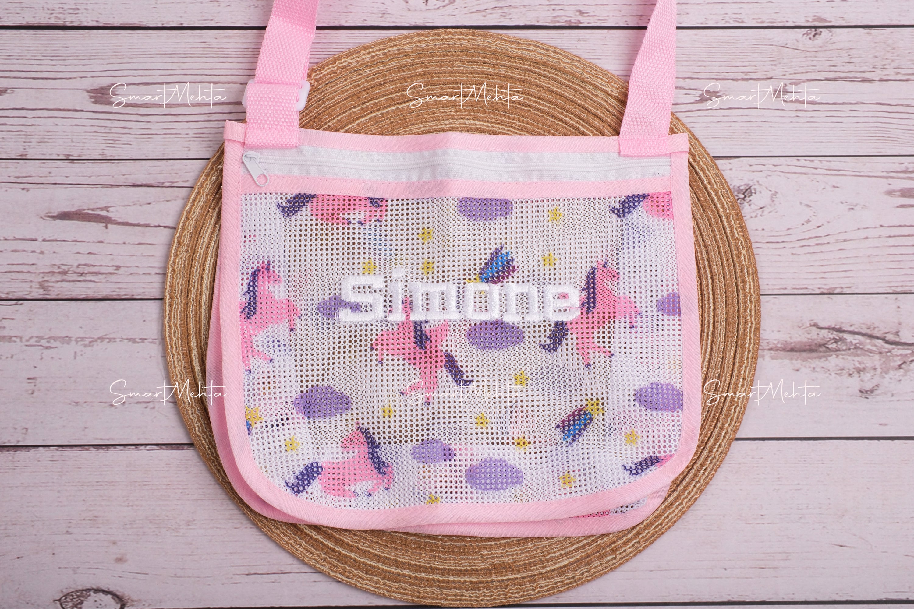 Custom Kids Seashell Beach Bag - Personalized Mesh Sand Bag for Summer Adventures