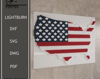 Parametric 3D Wood Map of USA, American Flag CNC (Digital File Only)
