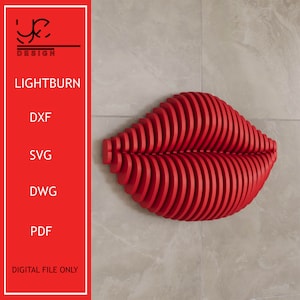 Decorazione da parete con labbra parametriche, labbra in legno, labbra 3D, arte da parete parametrica per CNC, macchina da taglio, file DXF, macchina CNC, file di taglio CNC, SVG