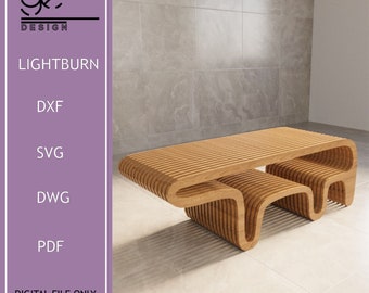 Parametric Bench Design, Wavy Wooden Bench, DXF SVG PDF