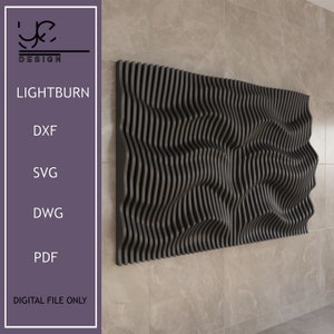 Wood,Natural,Digital Art,Parametric Wall Art Decor, Wavy Pattern,Parametric Wavy Wooden Wall Decor,Parametric Wall for interior design,Cnc