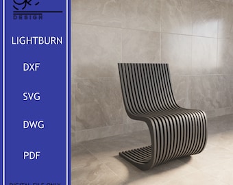 May include: A black wooden chair with a unique curved design. The chair is made of thin slats of wood and has a modern, minimalist aesthetic. The chair is sitting on a light gray tiled floor.