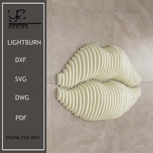 Arte murale con labbra di donna parametrica, scultura di labbra parametriche in legno, decorazione murale con labbra seducenti, regali romantici per lei, decorazione per studio di bellezza, Dxf, Svg