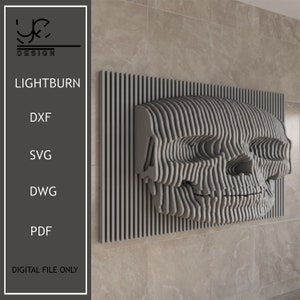 Decorazione da parete con teschio parametrico, arte parametrica in legno, mobili in legno ondulato, arte da parete parametrica, decorazione da scultura da parete parametrica, file tagliati al laser