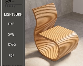 Silla de madera ondulada paramétrica, muebles de madera, diseño de sillón, carpintería paramétrica