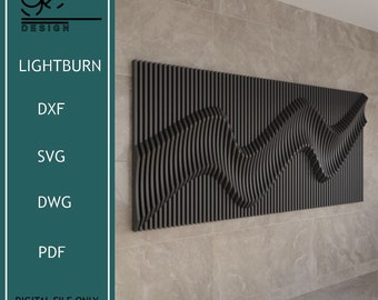 Golvend parametrisch kunstdecor aan de muur, CNC DXF-vectorsjabloon (digitale download)