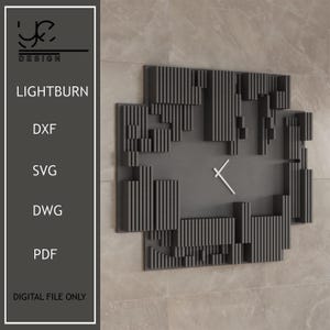 Orologio parametrico in legno ondulato, arte parametrica quadrata, design dell'orologio, orologio da parete moderno, orologio da parete unico, decorazione artistica laser, decorazione da parete CNC, DXF