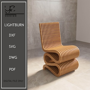 Sedia artistica in legno ondulato con design parametrico, design di sedie parametriche per ufficio domestico e interni Download digitale, disegno di sedia in legno, Svg, PDF