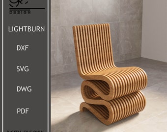 Parametric Design Wavy Wooden Art Chair,Parametric Chair Design For Home Office And interiors Digital Download,Wood Chair Drawing,Svg,Pdf