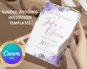 Purple Wedding Invitation Template, Lavender Wedding Invitation Set, Wedding Reception Invitation, Floral Wedding Invitation, Garden Wedding