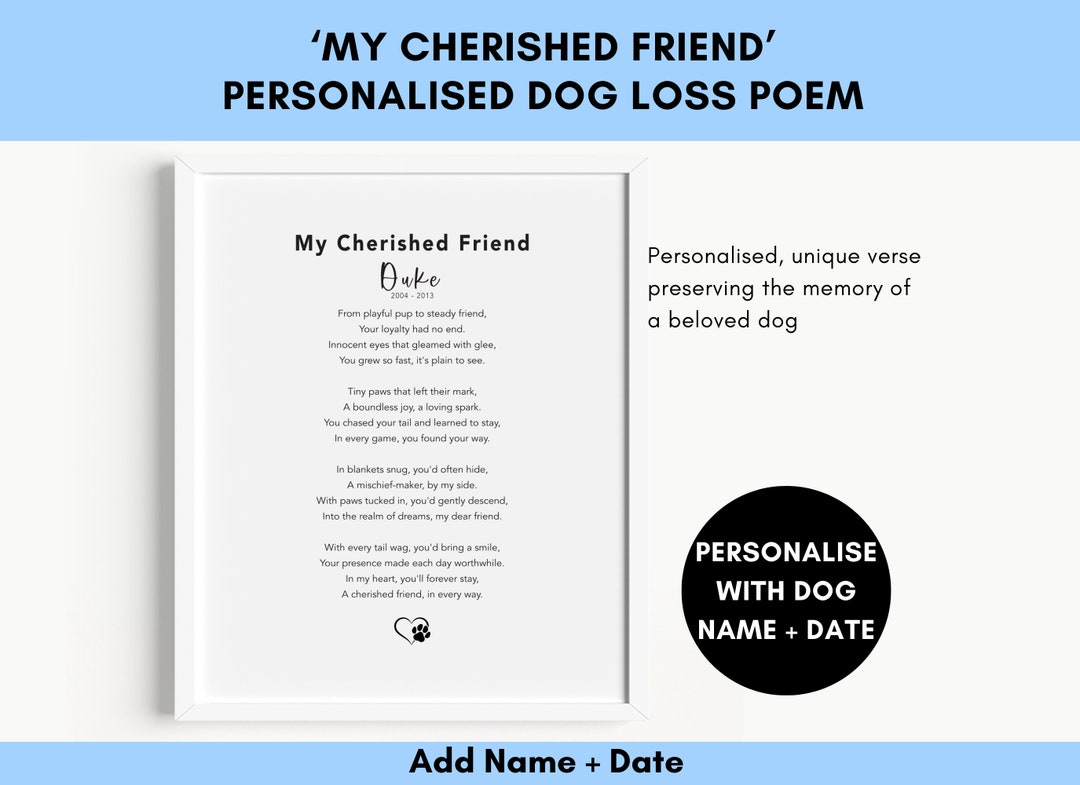 Personalised Dog Memorial Poem my Cherished Friend Unique Etsy