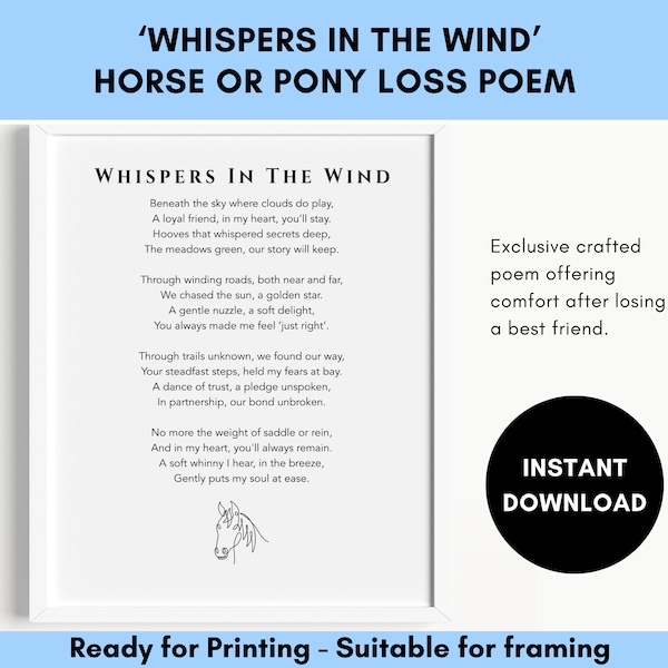 Unique Horse Loss Poem-Whispers In The Wind | Poem for Horse or Pony | Horse Remembrance | Horse Memorial | Horse Keepsake | Digital Print