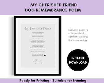 My Cherished Friend - Pet Loss Remembrance Poem | Dog Loss Poem | Dog Memorial Poem | Pet Memorial Gift | Dog Sympathy | Digital Download