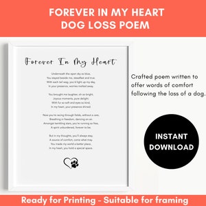 Pour toujours dans mon coeur - Poème commémoratif de chien | Perte de chien | Cadeau commémoratif chien | Perte d&#39;animal de compagnie | Téléchargement numérique imprimable | Comptine pour chien | Sympathie pour chien