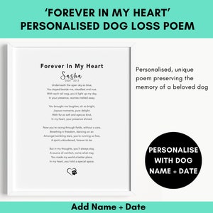 Personalised Forever in My Heart Poem | Unique Dog Remembrance Poem | Dog Memorial Gift - Digital Download | Dog Loss Poem | Customised
