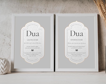 2er-Set Islamische Dua-Wandkunst zum Betreten und Verlassen des Hauses, moderne islamische Wohnkultur, druckbare Duas digitale Kunst, islamische Poster und Drucke