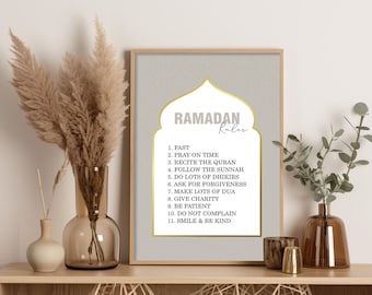 Printable Ramadan Rules Wall Art, Islamic Wall Art, Ramadan Decor, Islamic Digital Art Print, Islamic Posters and Prints Neutral Wall Art