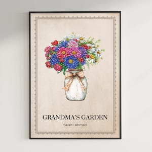 Birth Flower Bouquet, Grandma&#39;s Garden Print for Mom, Our Family Floral Bouquet Art, Custom Personalized Gift, Digital Download