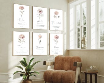 Quran Verse Digital Wall Art Set of 6, Islamic Printable Posters Muslim Home Decor, Inspirational Islamic Gifts Sabr Shukr Tawakkul Prints