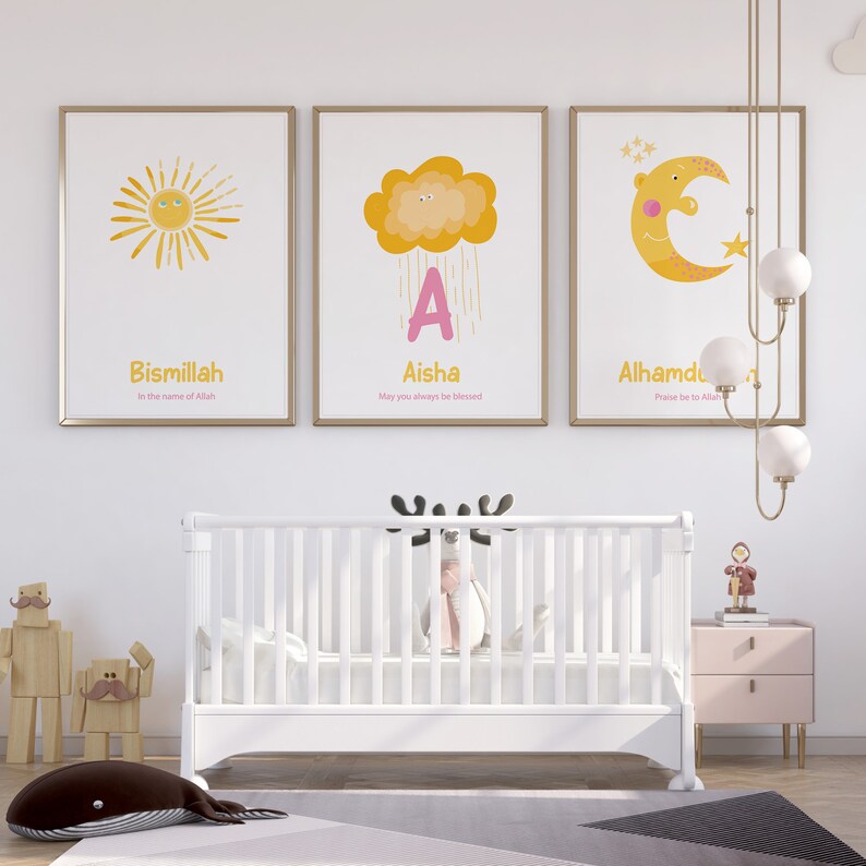 Set of 3 Printable Muslim Nursery Posters and Prints, Personalised