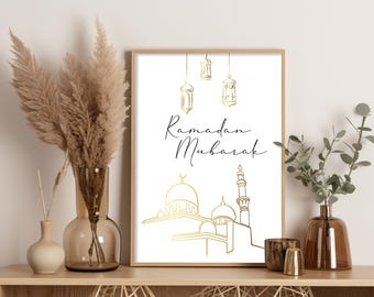 Decorazioni minimaliste per il Ramadan, arte murale islamica, poster islamico moderno stampabile, stampa digitale musulmana della moschea