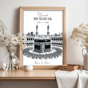 Personalized Umrah Mubarak Digital Wall Art Print, Custom Islamic Hajj Gift for Him or Her, Muslim Home Decor, Printable Hajj Poster