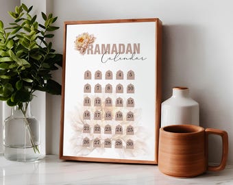 Ramadan Calendar Digital Download Wall Art, Ramadan Planner Digital Download, Brown Ramadan Decoration Modern, Large Islamic Poster Islam