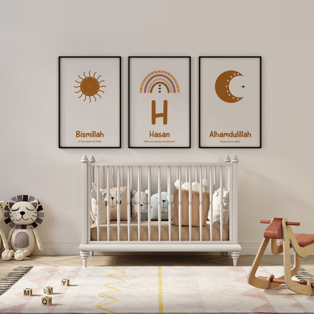 Personalised Islamic Digital Art for Kids, Set of 3 Cute Muslim Posters