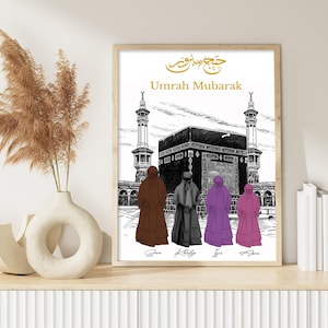 Personalized Umrah Mubarak Digital Wall Art Print, Custom Islamic Hajj Gift for Her, Muslim Home Decor Printable Hajj Poster