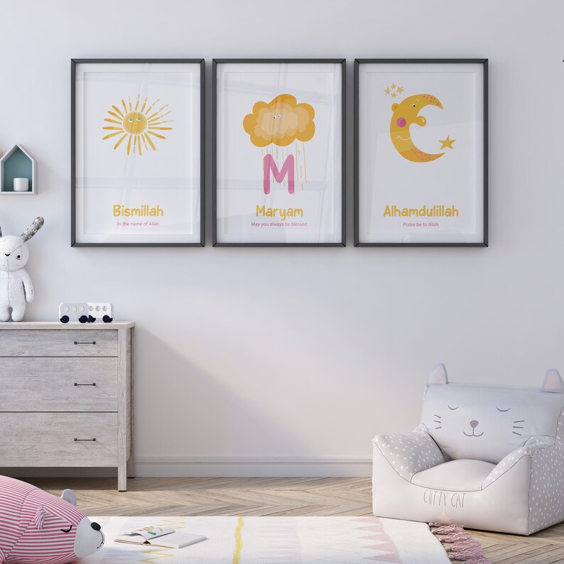 Set of 3 Printable Muslim Nursery Posters and Prints, Personalised