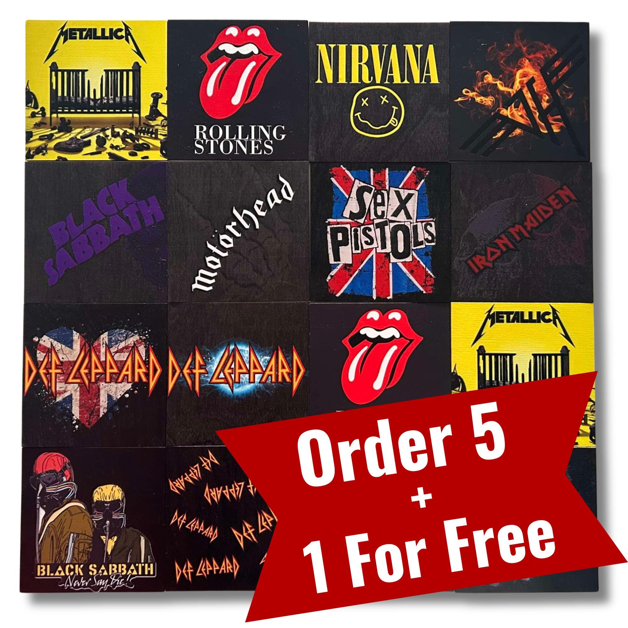 ROCK BANDS wooden coasters 10x10 cm