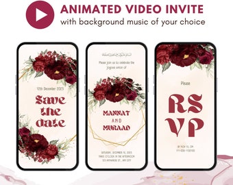 PAKISTANI Muslim WEDDING VIDEO Invite Islamic Digital Wedding Invite Muslims Wedding Card Nikkah Invitation Template Red Roses Invite